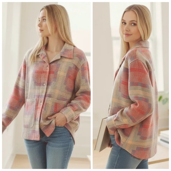 Free People We The Free Keep It Cozy Jacquard Shirt Jacket Red Combo LargeF362